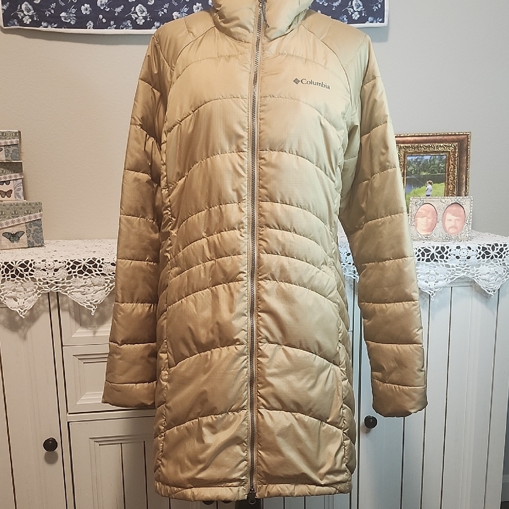 Columbia Women's Long Hooded Karis Gale Puffer Jacket Size L Water Resistant
